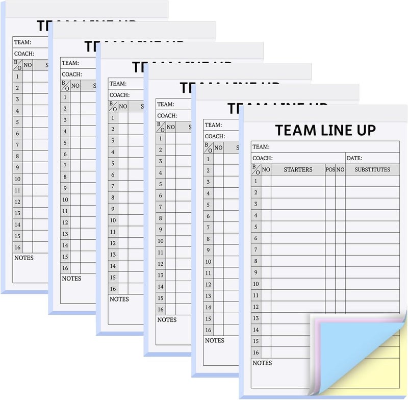 suituts 180 Sets Baseball/Softball Lineup Cards, 4 Part Carbonless, 16 Player Roster Line up Sheets for Coaches, Team, Sports (6 Pads, 4.5 x 8 Inch - Image 1